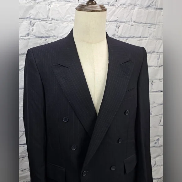 Samuelsohn Double Breasted Blazer Sport Coat Navy Striped Vintage Canvas 40R 38R - Picture 3 of 16